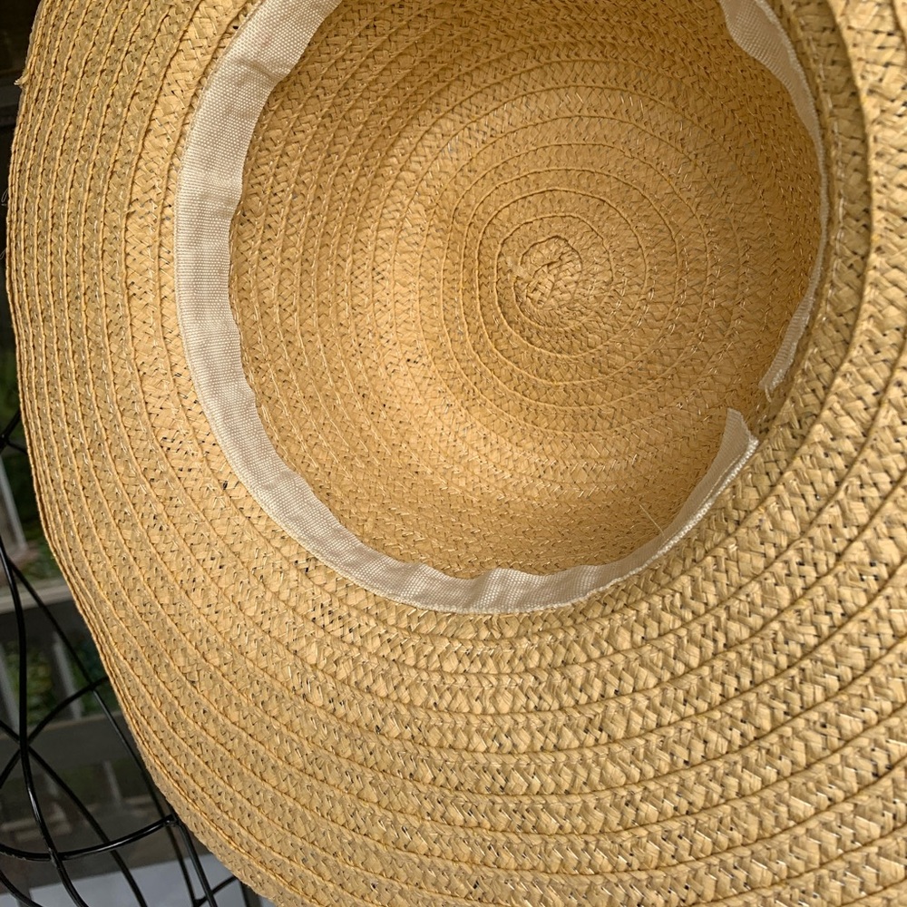 Artisan Upcycled  Tan  wide brim Straw round sun hat, HPx2 - Picture 6 of 7